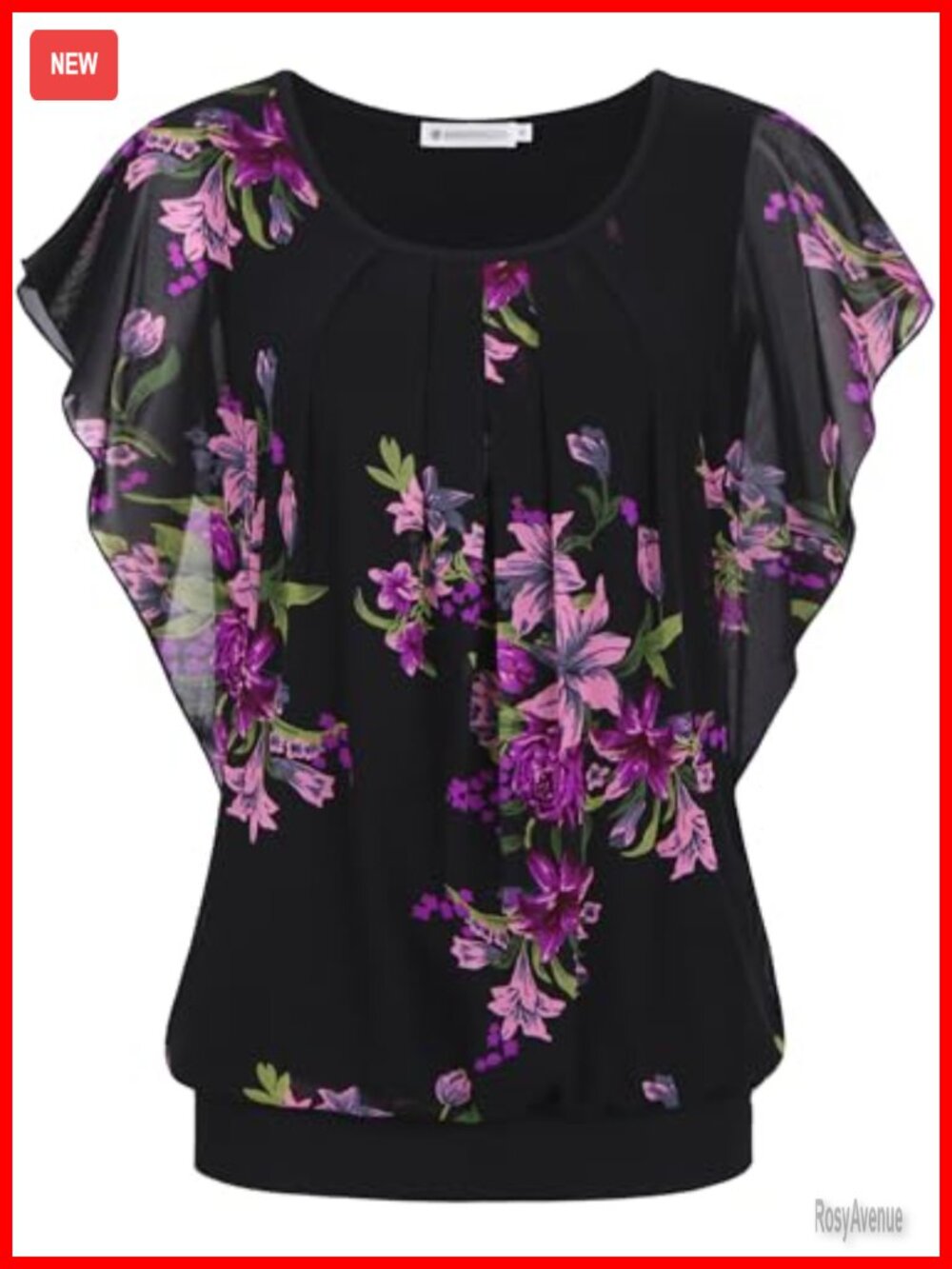 Women's Flutter Short Sleeve Pleated Mesh Blouse Dressy Casual Top